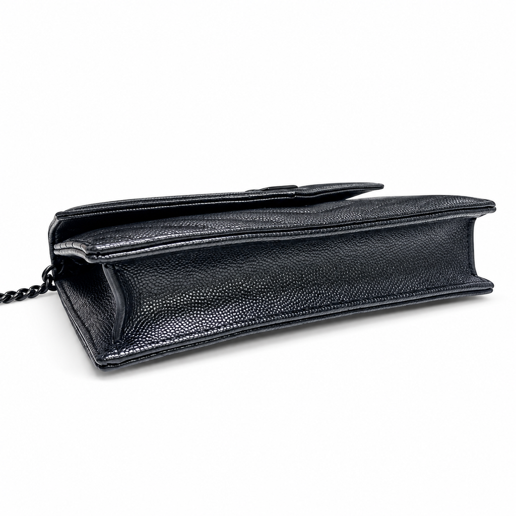 YSL Saint Laurent Envelope Chain Wallet in Black Matelassé Leather