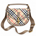 Burberry Heritage Check Saddle Bag with Taupe Trim