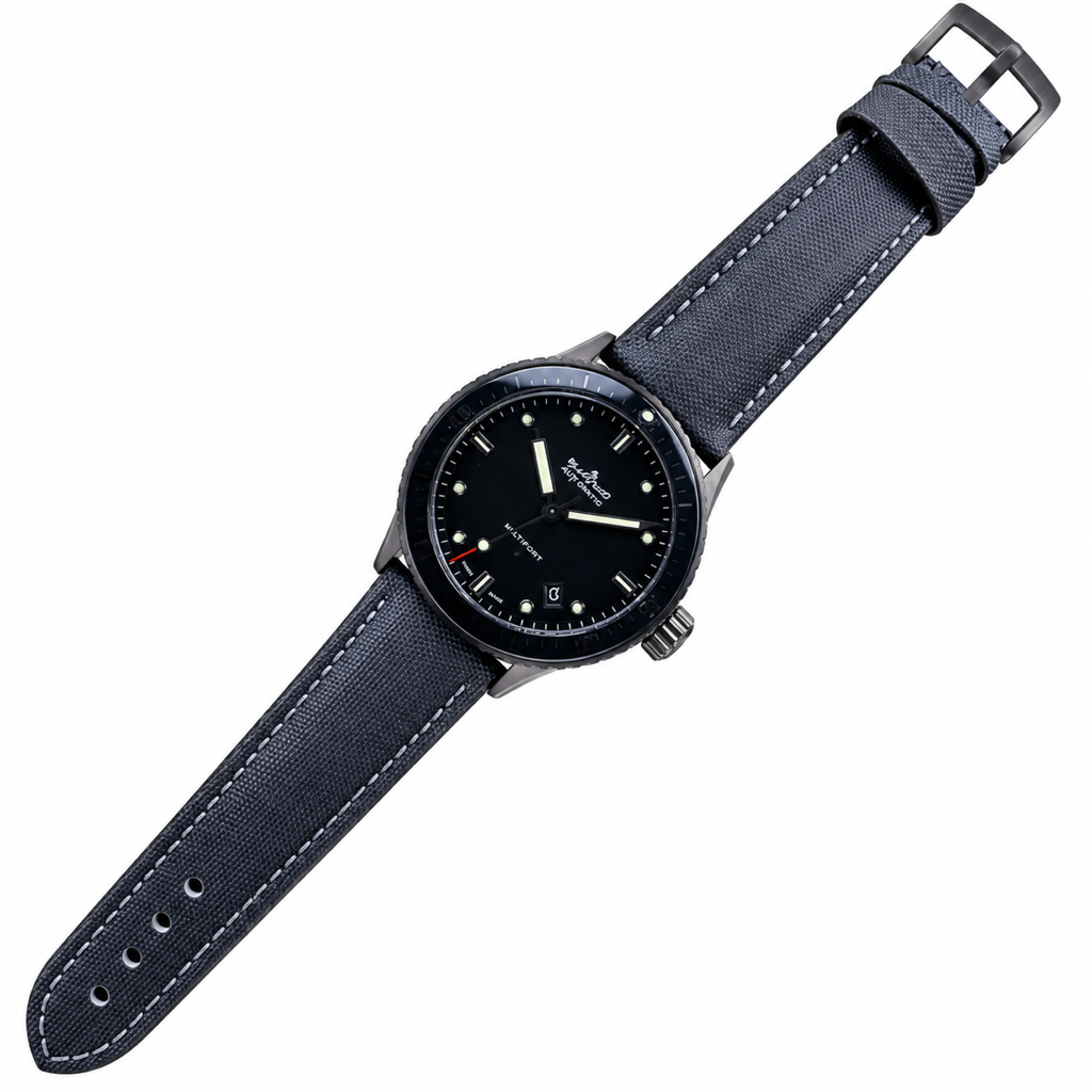 Blancpain Fifty Fathoms Bathyscaphe All-Black Ceramic Bezel Grey Fabric Diver Watch