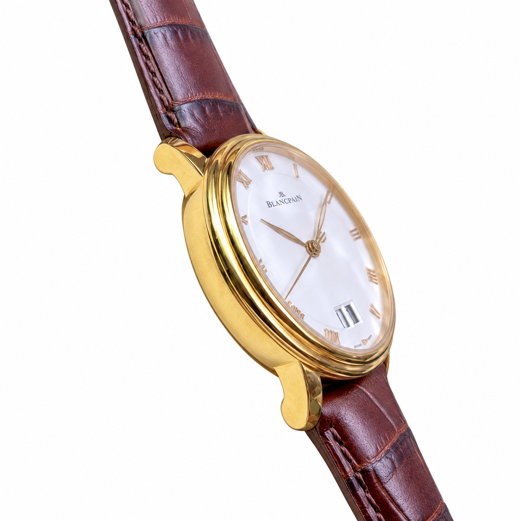 Blancpain Villeret Large Date Yellow Gold Brown Alligator Dress Watch
