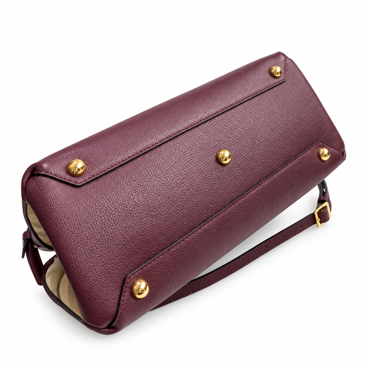 Burberry Burgundy Check Accent Top Handle Bag