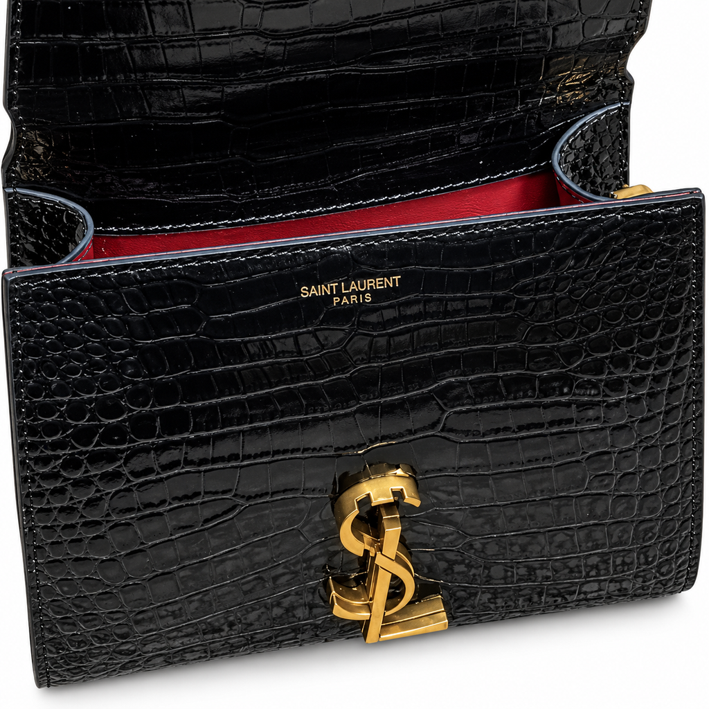 YSL Cassandra Bag – Black Croc Patent Leather