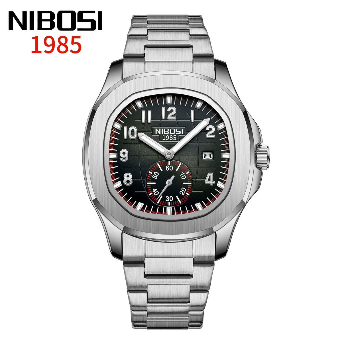 NIBOSI 1985 — Black PVD Steel, Black Dial, Small Seconds & Black Rubber Strap, Men