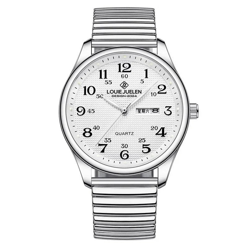LOUIE JUELEN Classic Steel Watch 42mm | Bold Arabic Dial & Dual Day-Date Display