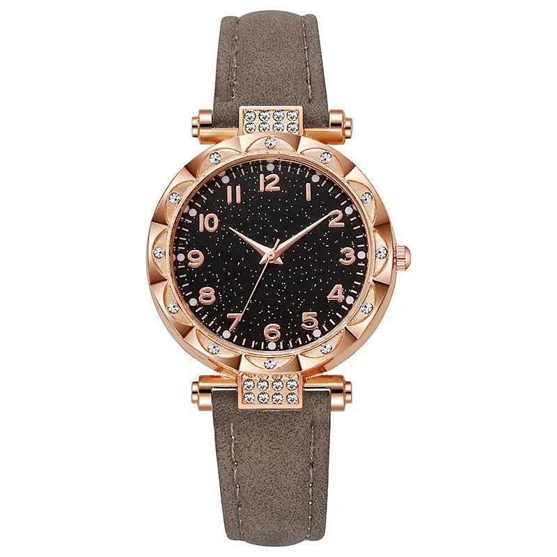 Women's Starry Sky Watch – Rose Gold Crystal Bezel Green Strap